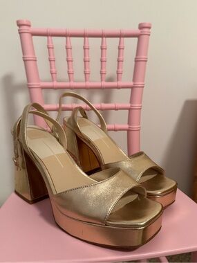 Dolce Vita Metallic Gold Platform Slingback Heels